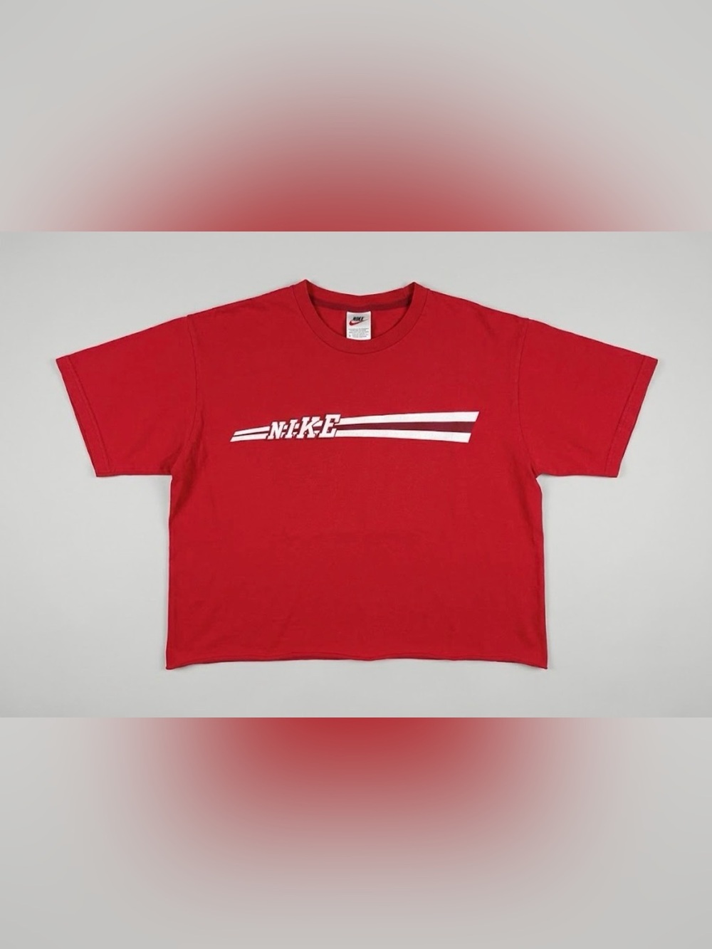 Vintage Y2K Nike Cropped T Shirt Adult XL Red Spellout Cut Off Hem Boxy Swoosh